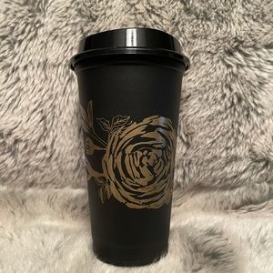 NWOT Starbucks Grande Black w/Gold Rose Hot Cup